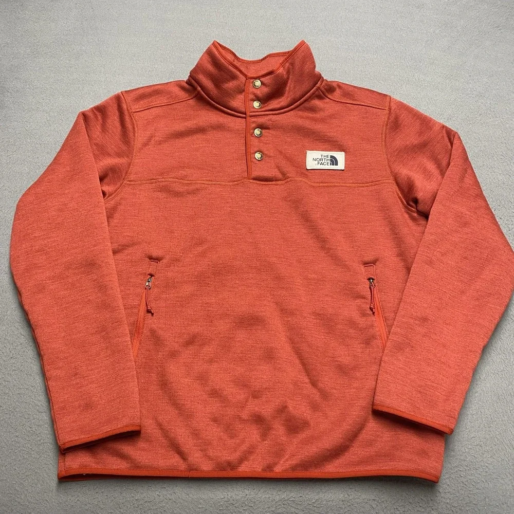 The North Face Sweater Fleece Pullover Mens Large Red Snap‎ Neck Zip Pockets